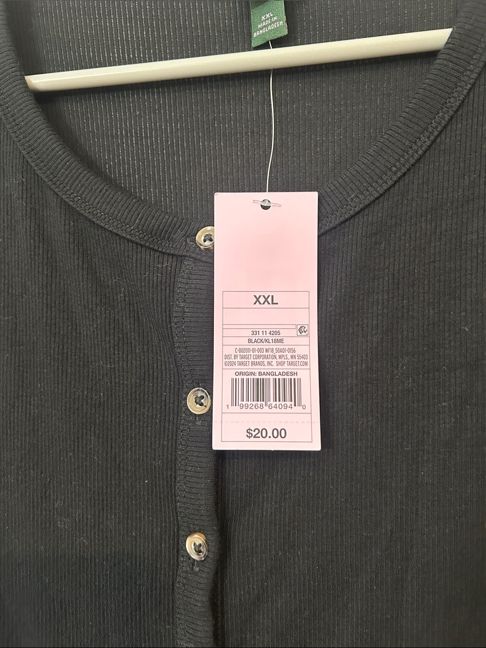 Black Ribbed Button-Front Long Sleeve Top - Picture 2 of 3